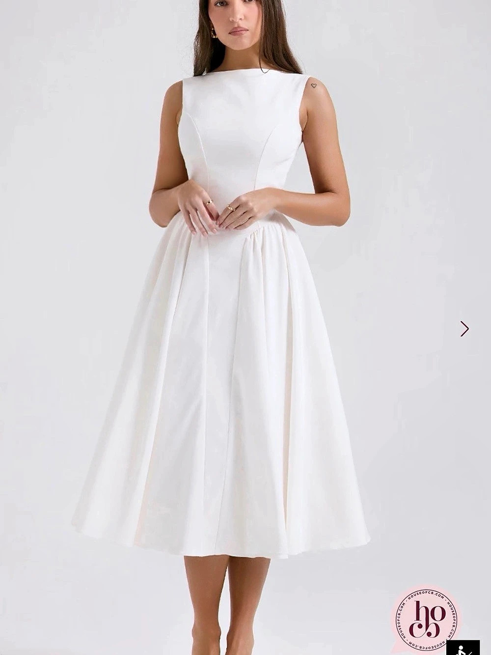 House of CB Cindy White Twill Midi Sundress Like New